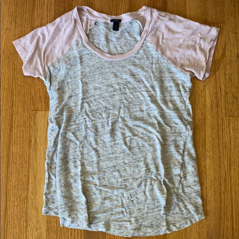 Jcrew linen baseball tee M grey pink